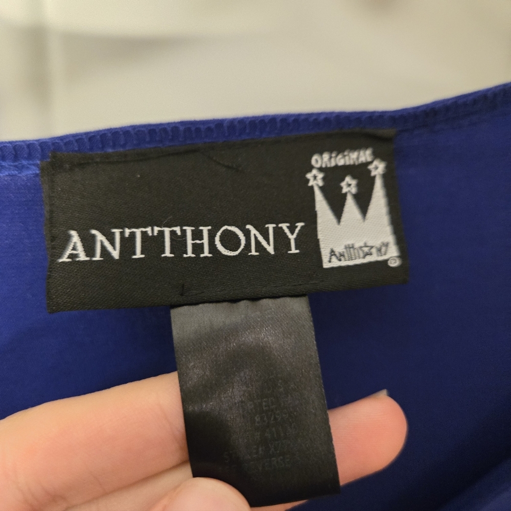 Vintage Antthony Original Size Large Deep Blue Blouse Ruffled Sleeves - Picture 3 of 7